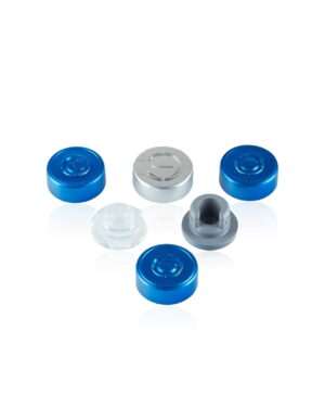 Rubber stoppers and crimp closures